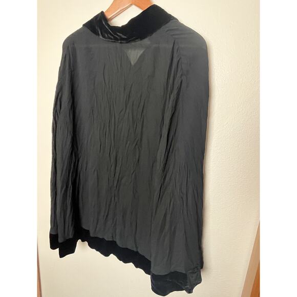 Vivienne Tam Vintage Black Crepe Crinkled Sheer Velvet Trim Top Sz 1 S/M/L - Picture 6 of 9